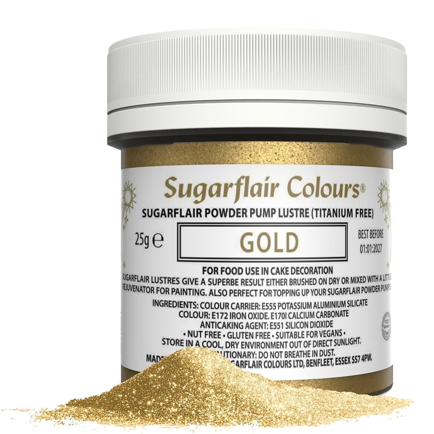 Sugarflair Pump Refill Gold - Confezione di ricarica colorante alimentare spray a pompa - 25 g