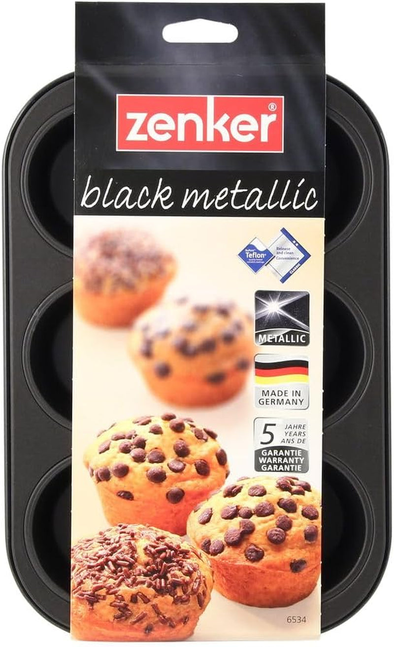 Zenker 6Er Muffinform Nero Metallico, 275X190X30 Mm, Teflon Classic Antihaftbeschichtung, Hitzebeständig Bis 230°C, Leichte Reinigung, Ideal Für Köstliche Muffins Stampi e teglie Naty Shop