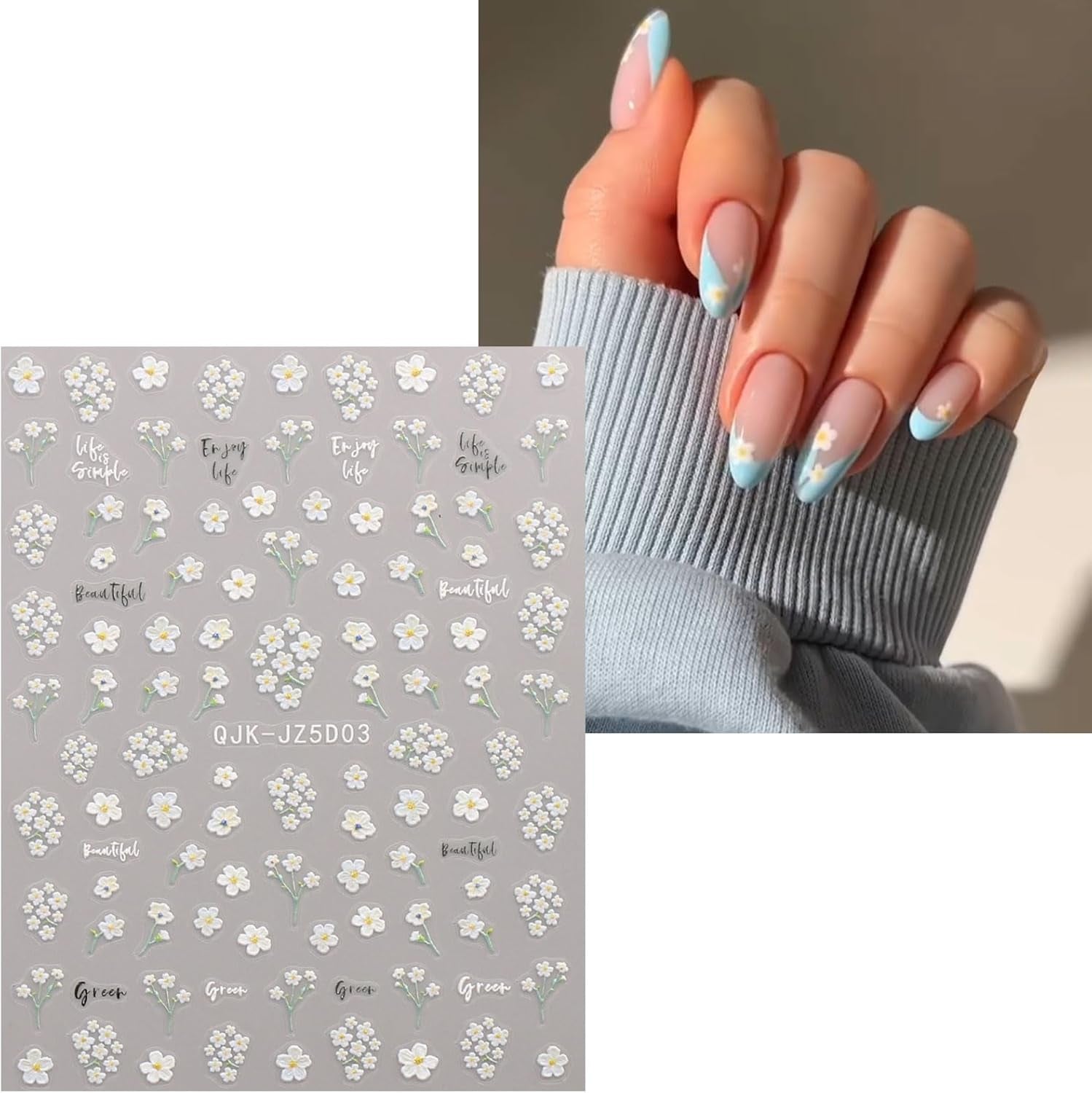 JMEOWIO 3D Nagelsticker Blumen Nail Art Sticker Selbstklebend Nagelaufkleber 5D Stereoscopico Estate Frühling Blumen Dekoration Nageldesign Zubehör 4 Blatt