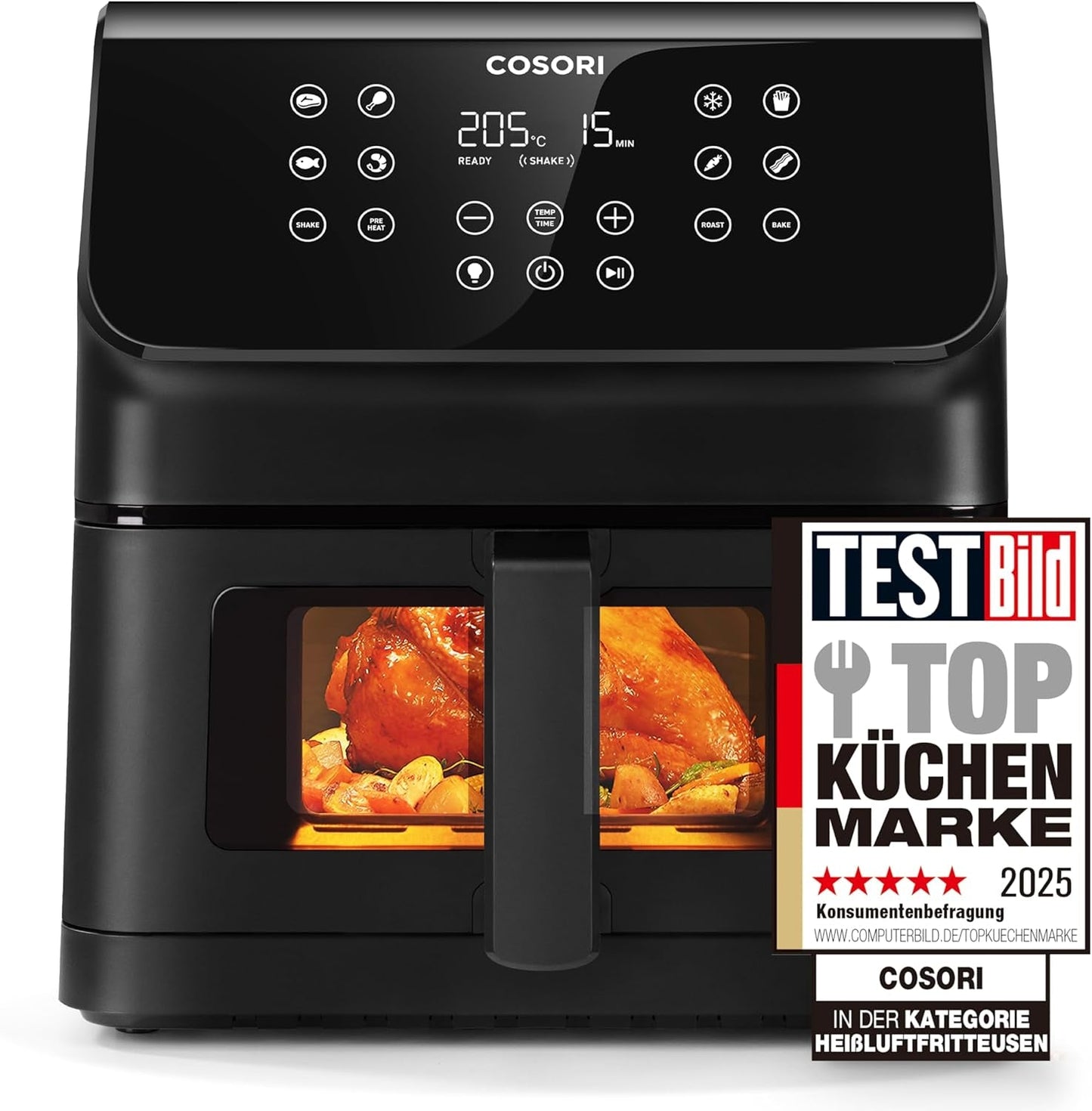 COSORI Friggitrice ad Aria Calda Airfryer, Friggitrice ad Aria XXL 12 in 1 XXL 6,2 L, Friggitrice ad Aria Calda con Finestra di Visualizzazione e Promemoria di Mescolamento, 80 Ricette Elettrodomestici Naty Shop Nero 6,2 L Clear Blaze