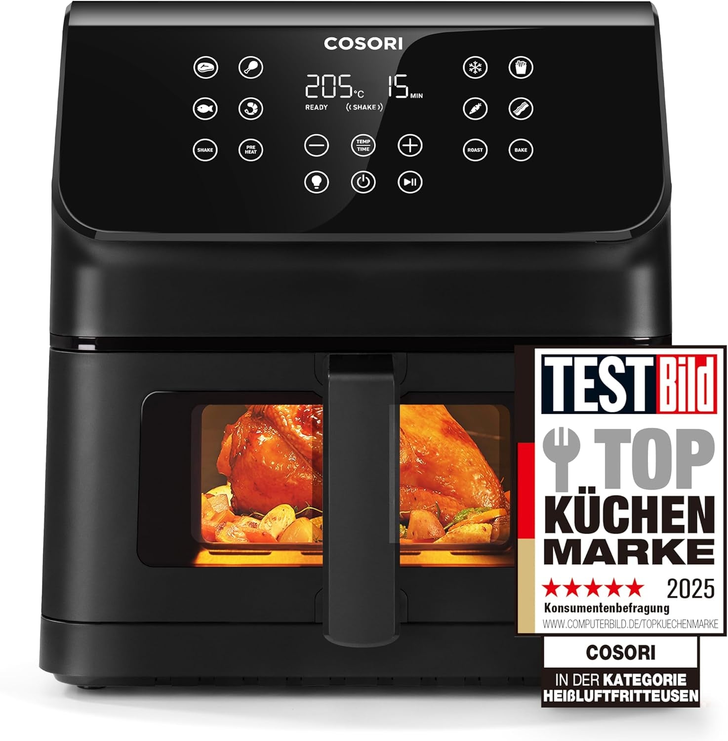 COSORI Friggitrice ad Aria Calda Airfryer, Friggitrice ad Aria XXL 12 in 1 XXL 6,2 L, Friggitrice ad Aria Calda con Finestra di Visualizzazione e Promemoria di Mescolamento, 80 Ricette Elettrodomestici Naty Shop Nero 6,2 L Clear Blaze