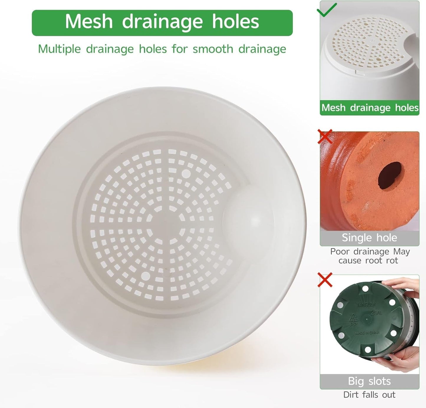 CSYY Set di 7 vasi da fiori in plastica con sistema di irrigazione 20,3/19/17,7/16,5/15,2/14/12,7 cm vasi autoirriganti e sottovaso per interni ed esterni