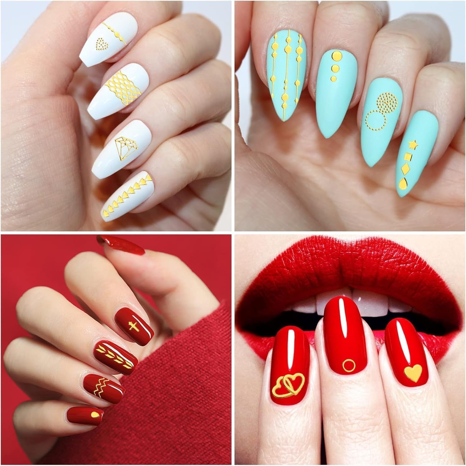 MWOOT 10 fogli Gold Nagelsticker Abziehbilder Nail Art Sticker, adesivi per unghie autoadesivi 3D Set Linei Streifenband Design, fai da te Metallisch Nailart Aufkleber Maniküre Zubehör Für Nagel Dekoration