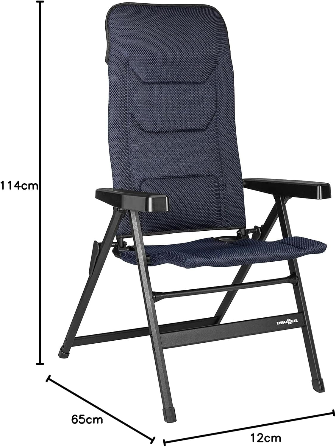 BRUNNER Rebel PRO (S-M-L) Sedia pieghevole da campeggio, giardino, patio In alluminio, regolabile in 5 posizioni, portata fino a 150 kg, schienale alto, nero o blu Cuscini da viaggio Naty Shop
