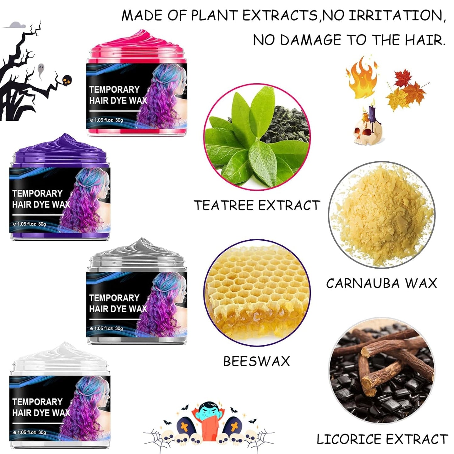 Halloween Tinture Per Capelli Temporanee 4 Colori Colore Dei Capelli Cera Per Lo Styling Dei Capelli Tono Per Gli Uomini Le Donne Halloween Cosplay Del Partito Tinture Per Capelli Naty Negozio