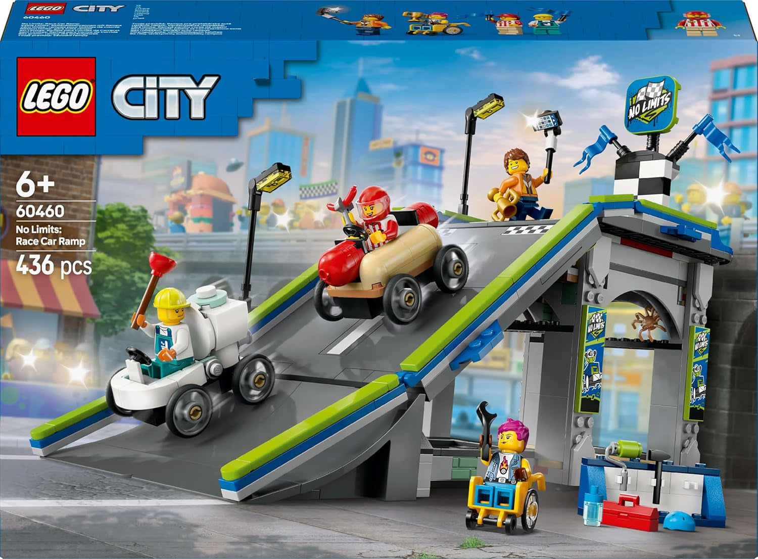 LEGO City No Limits: Soapbox Race With Ramp - Giocattolo da costruzione per ragazzi e ragazze dai 6 anni - Set con 2 scatole di sapone e 4 minifigure di Racer - Idea regalo per bambini 60460 Set di costruzione Besuche den LEGO-Store