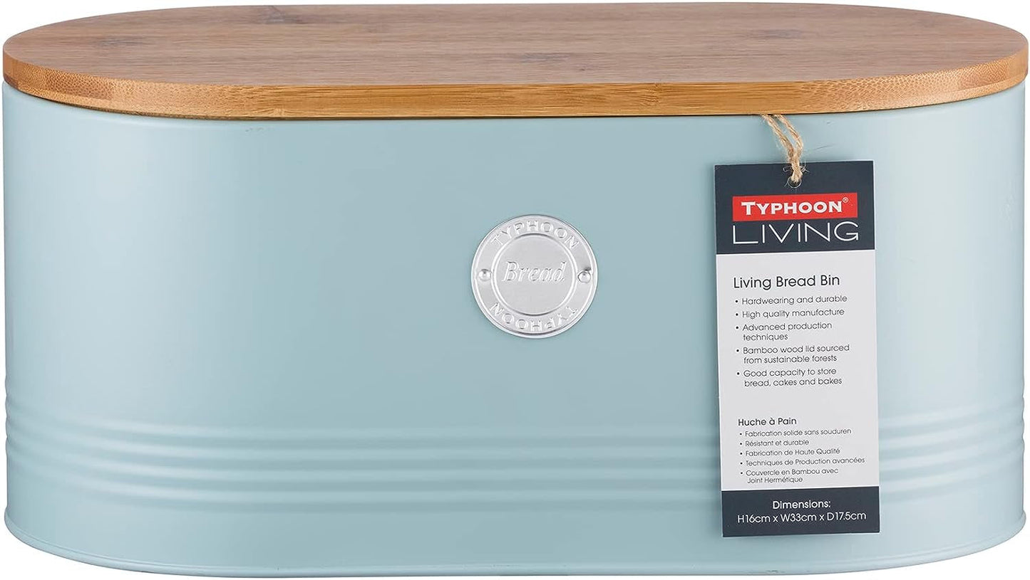 , Cestino per il pane in acciaio inox crema "Living" con coperchio in bambù, contenitori per alimenti crema Naty Shop Azzurro Pane
