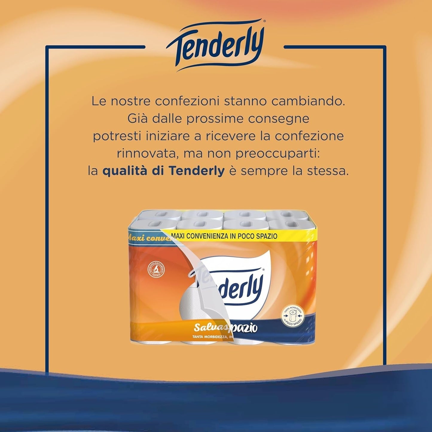 Salvaspazio, 96 rotoli di carta igienica, 2 veli, 220 strappi per rotolo, Con estratti naturali di malva e calendula, Made in Italy, Dermatologicamente testata.