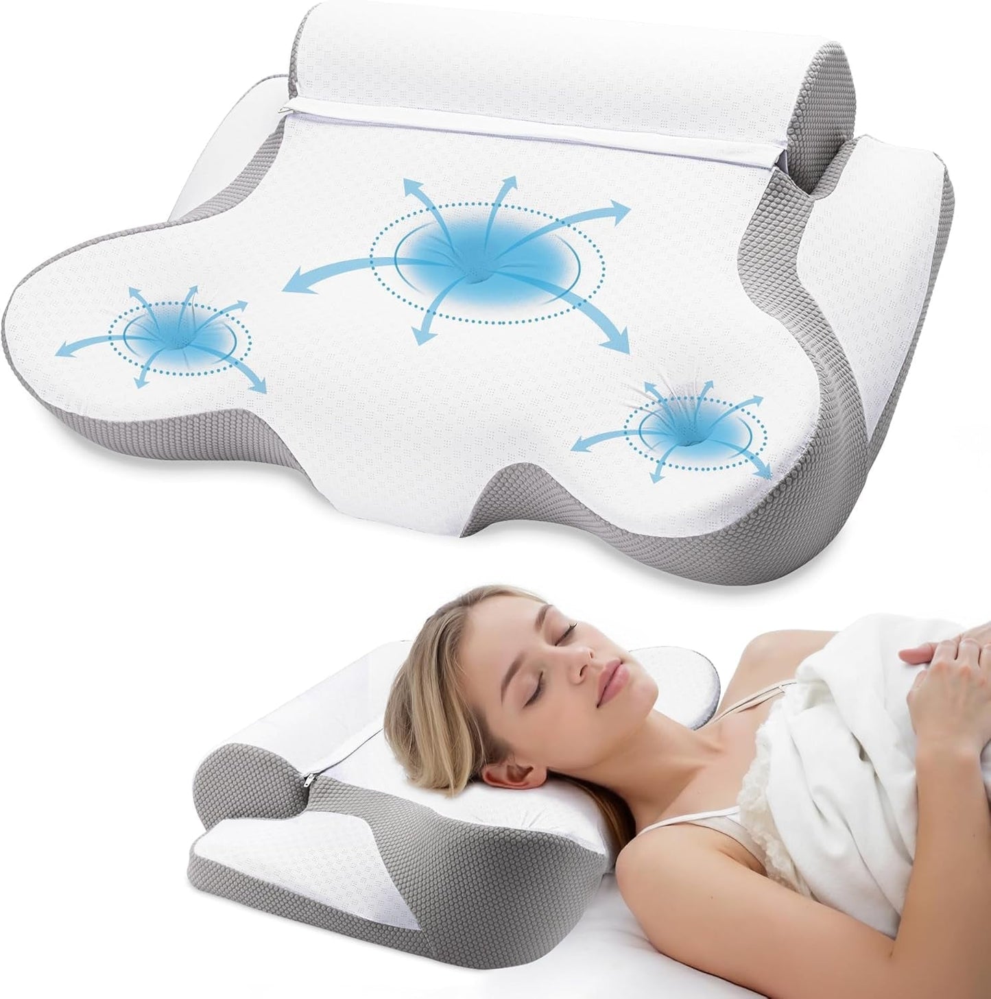 TopEsct Cuscino in Memory Foam, Cuscino per chi dorme sul fianco, Cuscino per il collo, Cuscino per la testa per chi dorme sul fianco e sulla schiena (Grigio)