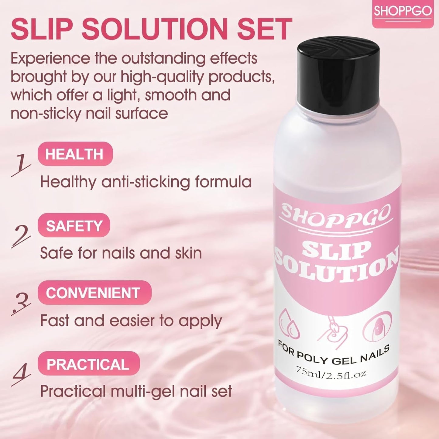 Soluzione lisciante Polygel, kit per unghie Polygel Slip Solution, soluzione lisciante 75 ml, include 5 clip per punte delle unghie, 3 spazzole per unghie, 1 tazza di cristallo, 100 fogli di pulizia