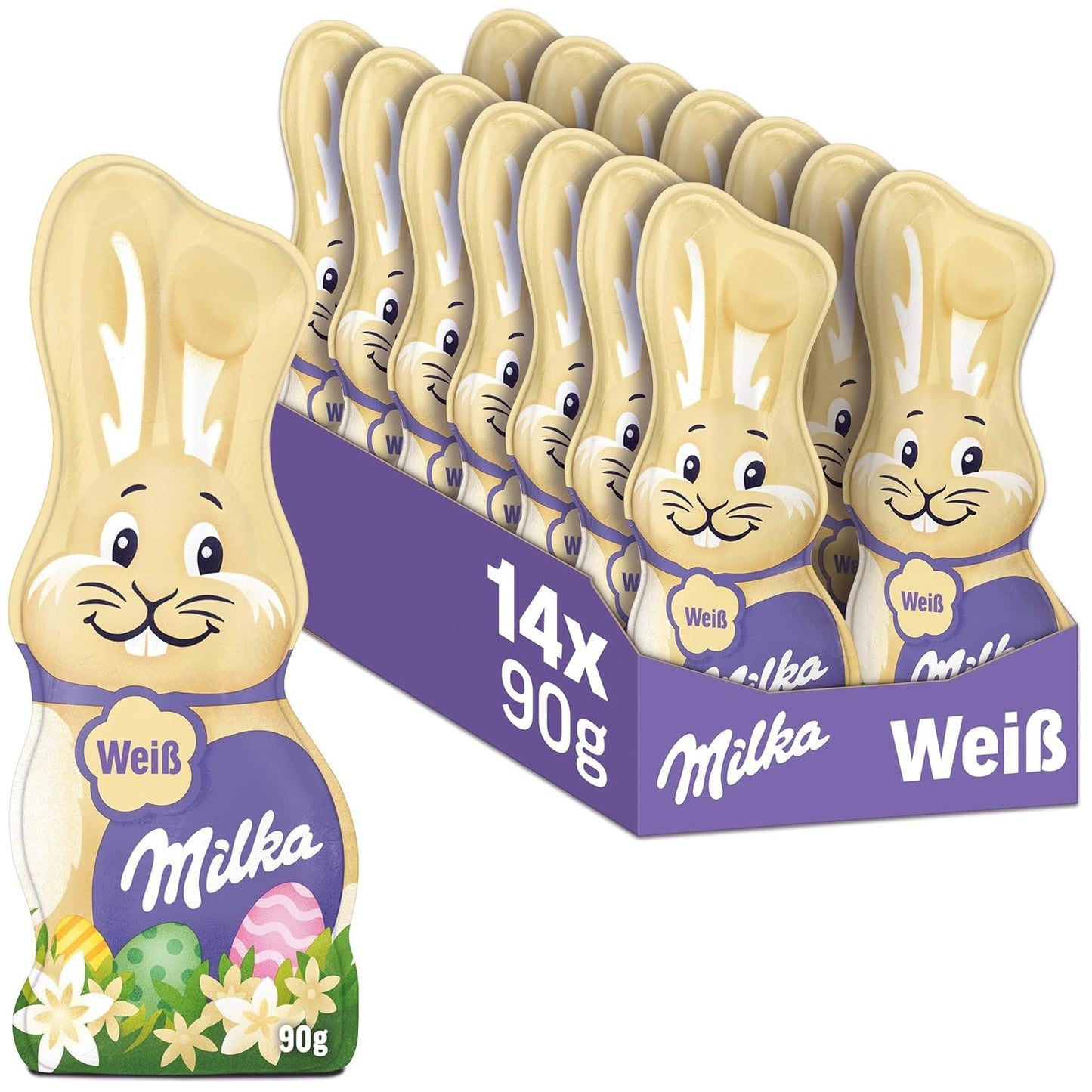 Milka Smiling Bunny White - Cioccolato pasquale di cioccolato bianco a forma di coniglietto - 14 x 90g