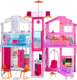 Barbie House Dream Villa, residenza a 3 piani e 5 stanze, con accessori come mobili, pieghevole e portaoggetti, giocattoli dai 3 anni, DLY32 Naty Shop Case delle bambole moderne