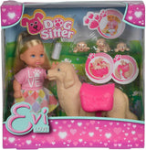 Simba 105733072 - Evi Love Dog Sitter con cane e tre cuccioli, accessori, bambola alla moda, 12 cm, per bambini dai 3 anni in su