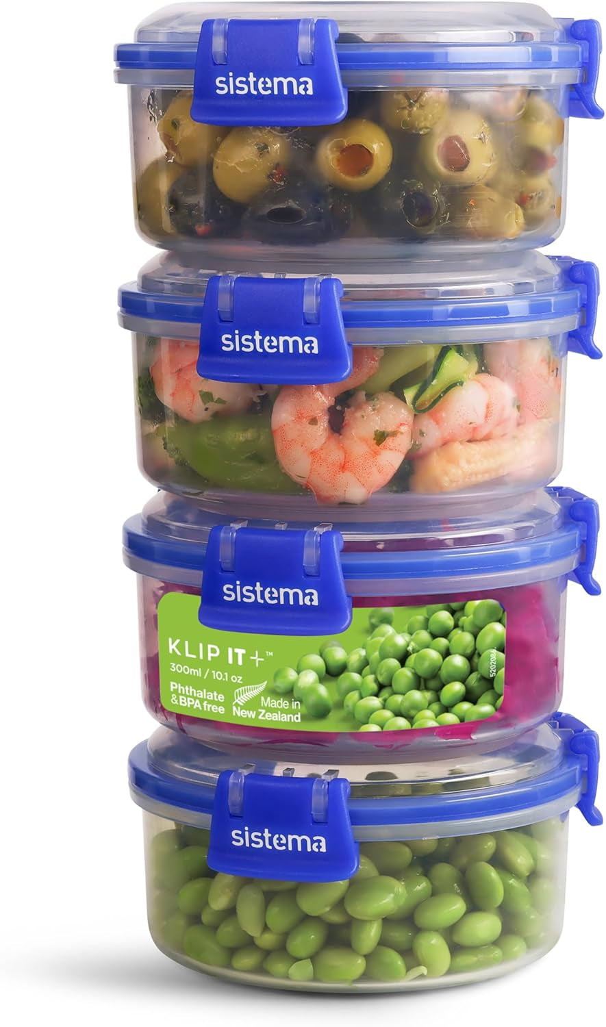Set di barattoli per la conservazione degli alimenti KLIP IT Plus, rotondi | 300 ml l | barattoli ermetici, impilabili ed ermetici con coperchio | adatto per frigorifero/congelatore | senza BPA | 4 pezzi Contenitori per alimenti Naty Shop 300 Ml