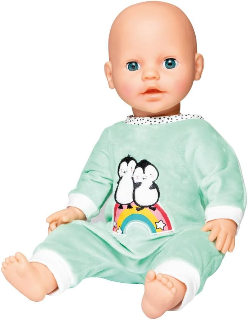 Heless 1181 - Tuta per bambola con design a pois e pinguino, realizzata in morbido velluto con ricamo di alta qualità, misura 28-35 cm