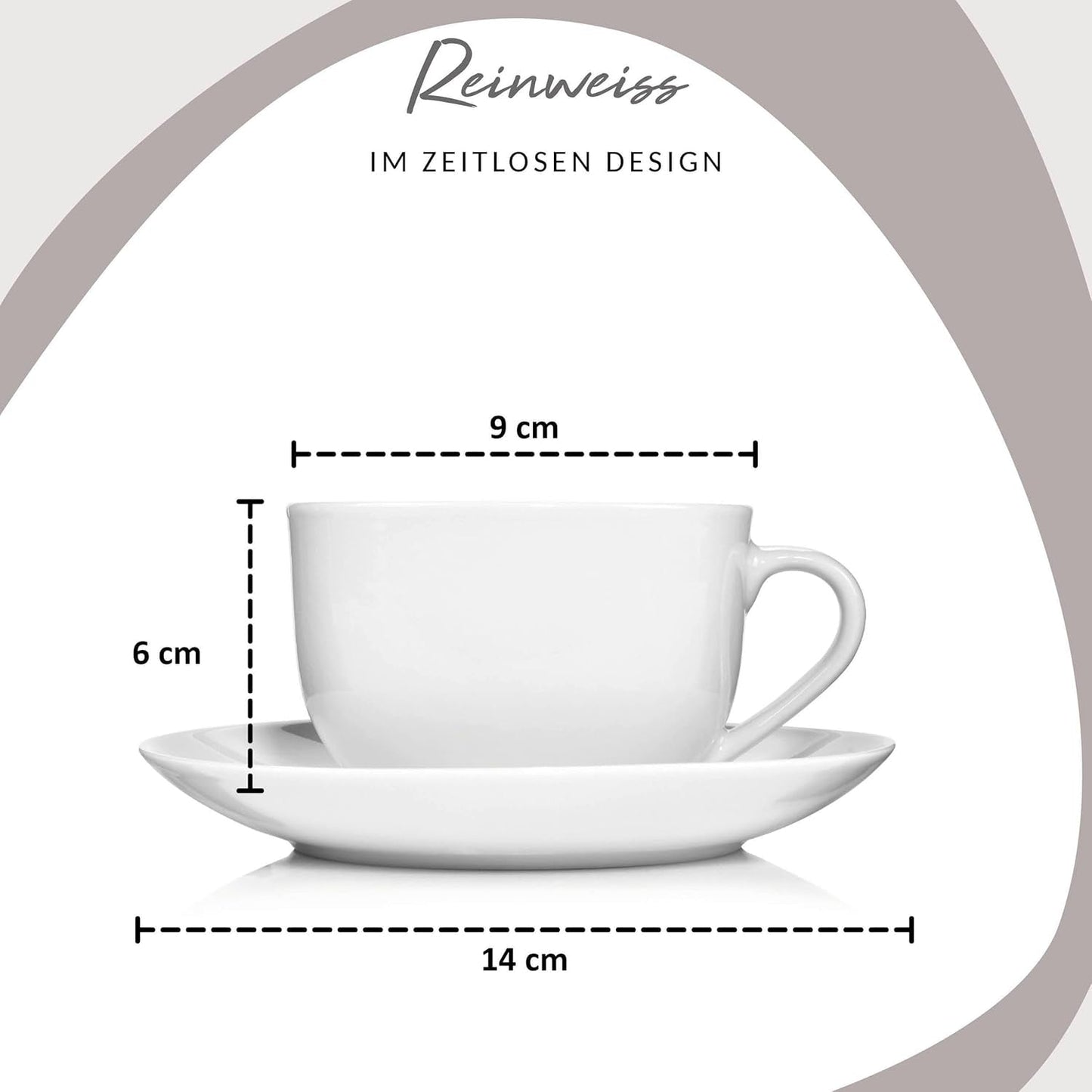 Set tazze da caffè Sänger New Port, set da 12 tazze per 6, tazze e piattini in porcellana bianca, 150 ml | LA COLLEZIONE PREMIUM