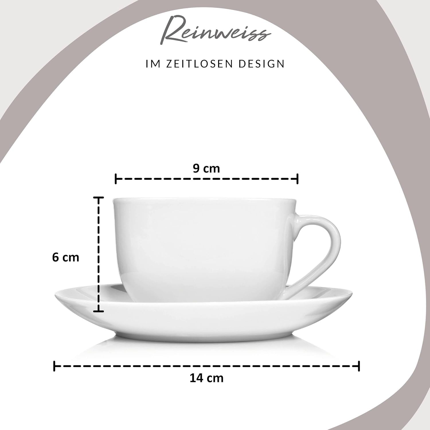 Set tazze da caffè Sänger New Port, set da 12 tazze per 6, tazze e piattini in porcellana bianca, 150 ml | LA COLLEZIONE PREMIUM