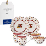 Villeroy & Boch - Toy's Delight Set Colazione per 2, Design Locomotiva, 6 Pezzi, Colorato, Natale, Servizio Piatti con Piatti, Tazze e Scodelle per la Colazione, Stoviglie Natalizia, Porcellana Premium