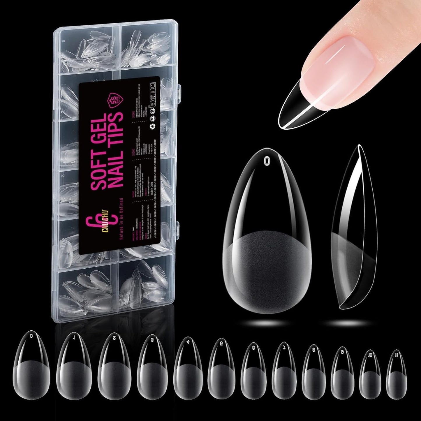 Tipi di unghie in gel medio ballerina da 504 pezzi: punte in gel per unghie PMMA Unghie finte Estensioni per unghie Unghie artificiali 12 dimensioni