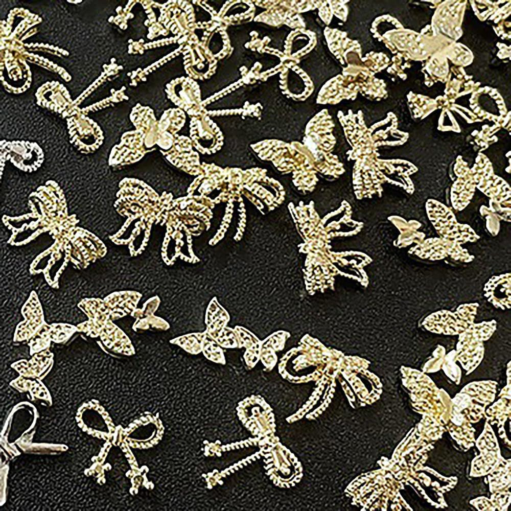 50 Pezzi 3D Fiocco Oro Charms Per Unghie Farfalla Nail Art Charms Legierung Bogen Nagel Charms Nägel Zubehör Schleife Nagelschmuck Metall Schleifen Schmetterling Nageldesign Nagelanhänger Nailart Strasssteine