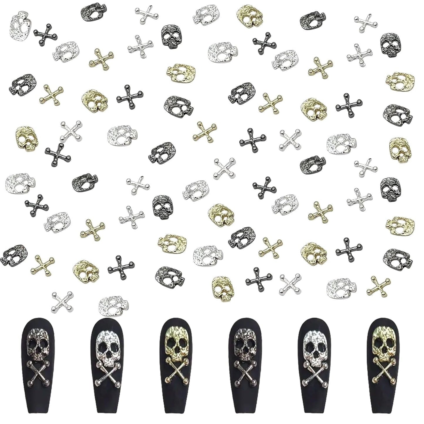 120 pezzi decorazioni per nail art con teschio croce set oro argento metallo charms per nail art punk in lega gioielli per nail art pietre scintillanti accessori