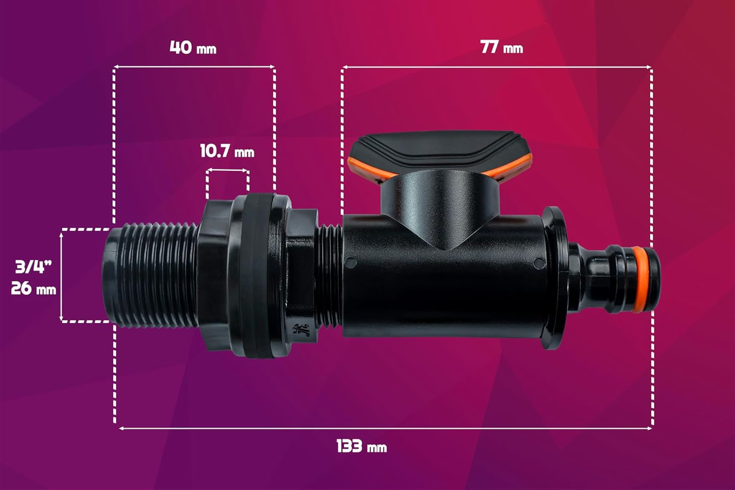Raccordo per serbatoio con valvola di intercettazione Filettatura esterna da 26,44 mm Attacco rapido da 3/4" Raccordo per barile di pioggia Barile di acqua piovana 1 pezzo