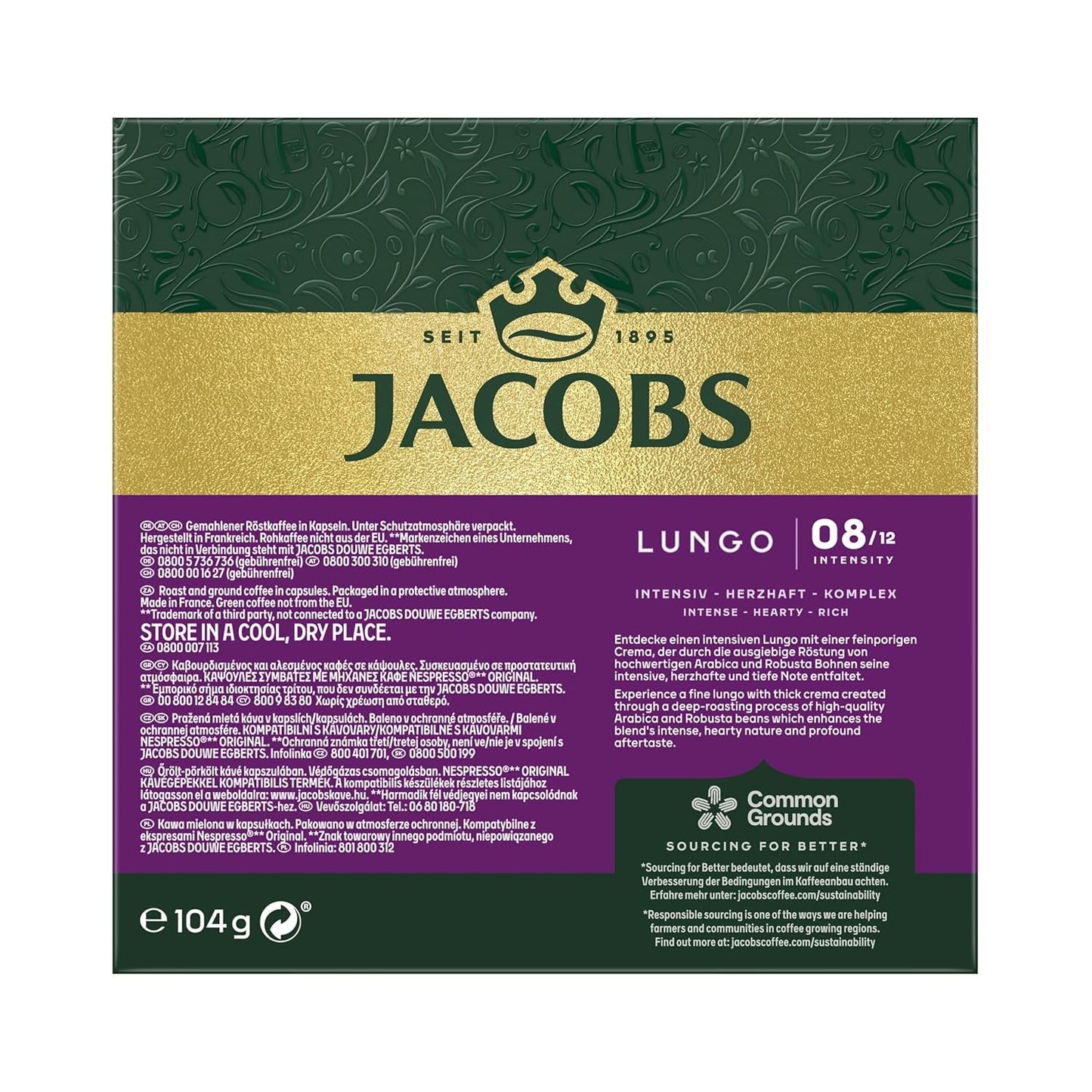 Jacobs Kaffeekapseln Lungo Intenso, Intensität 8/12, 10 x 20 Getränke, Nespresso* compatibile Kaffee Kapseln, 200 Kapseln