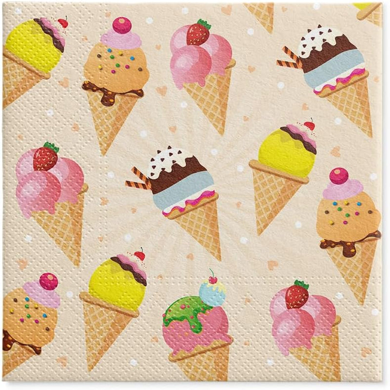 PAW - Tovaglioli 3 Veli (33 X 33 Cm) I 20 Pezzi I Perfetti per Feste, Compleanni, Festività I Decorazioni da Tavola per Feste per Bambini - Tovaglioli di Carta con Motivi Colorati - Gelato I Gelato