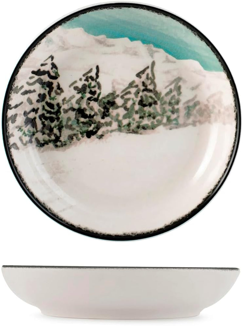 Winter Escape Set di stoviglie natalizie in gres da 12 pezzi - Design nordico da sciatore invernale - Lavabile in lavastoviglie e adatto al microonde