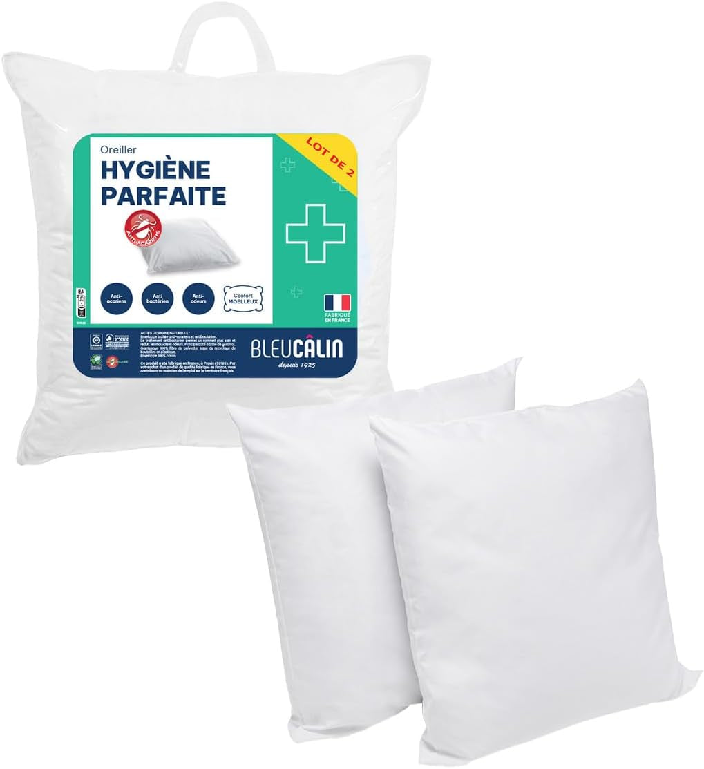 Bleu Câlin Set 2 cuscini rettangolari antiacaro, antibatterico, soffice comfort, T 60X60 Cm, 100% cotone, assortimento igiene perfetta Naty Shop cuscini standard Forma quadrata 60 X 60 Cm