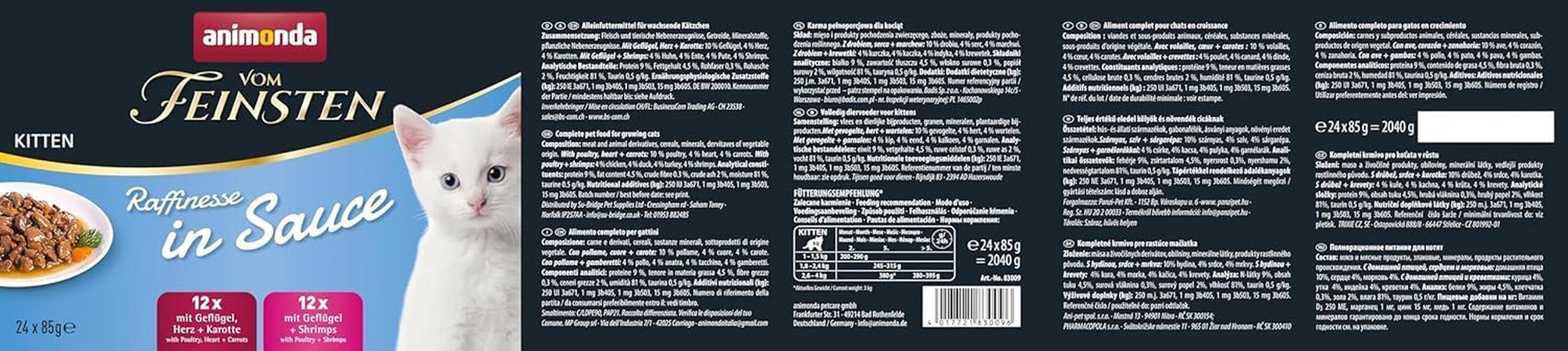 animonda vom Feinsten Premium Kitten Cibo umido per gatti, Aromi raffinati in salsa, 24 bustine (24 x 85g), Cibo umido di alta qualità per gatti, senza zucchero, Miscela mista