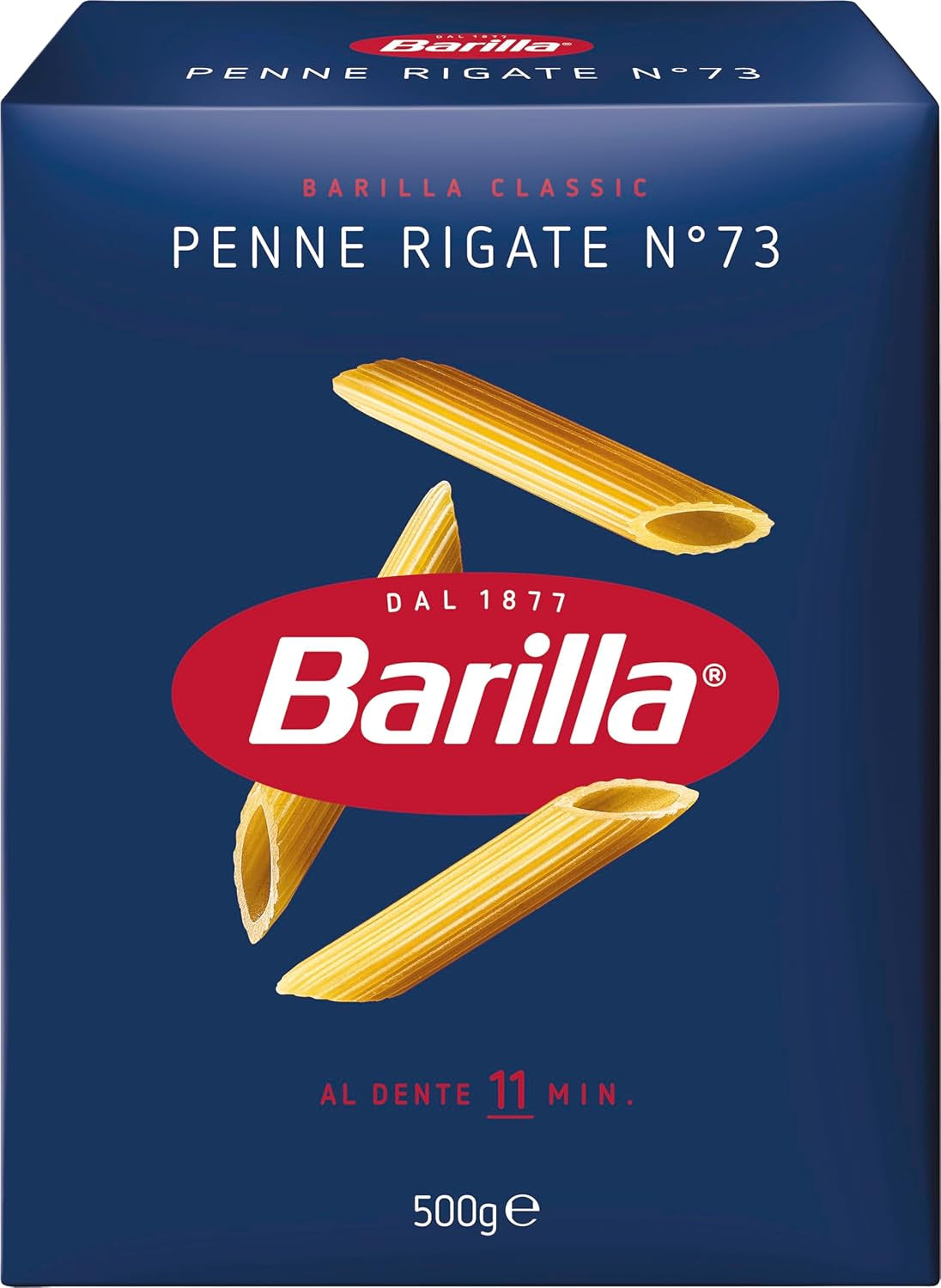 Pasta Barilla Classica Penne Rigate Nr. 73 di semola di grano duro di alta qualità, sempre al dente (1 x 500 g)