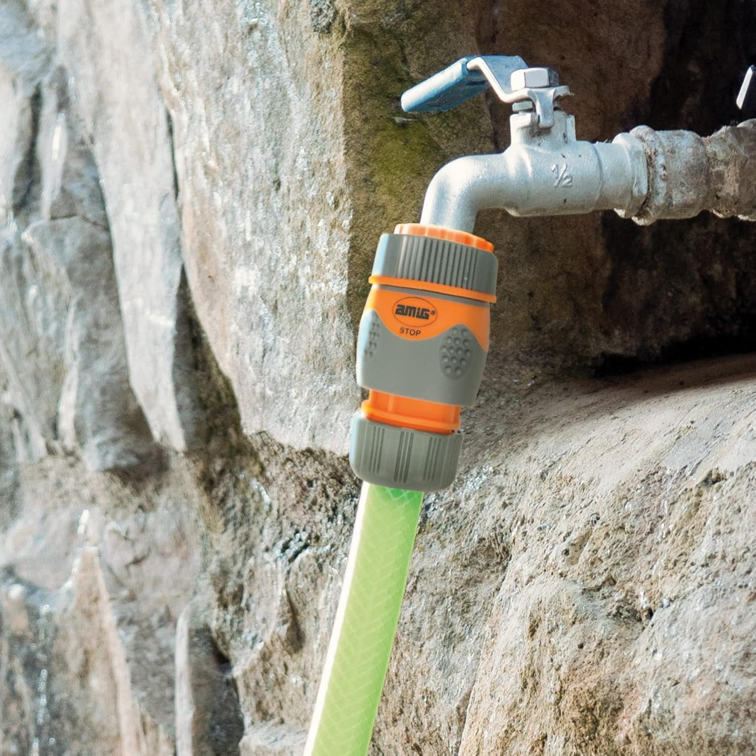 Amig - Adattatore maschio per attacco rubinetto da 3/4 pollici | Collegamento semplice e veloce per tubi dell'acqua | Connessione filettata | Plastica ABS e gomma | Grigio