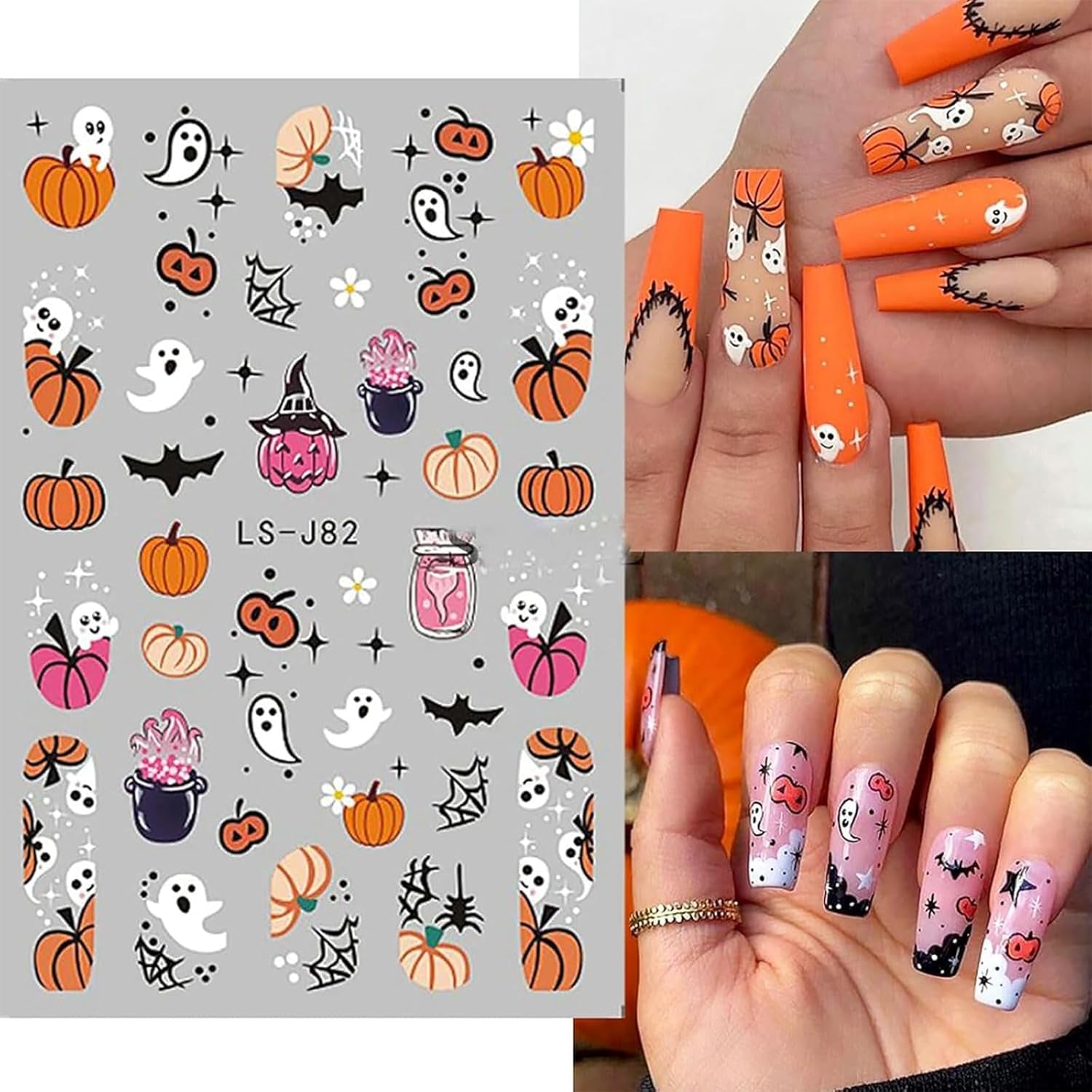 Nagelsticker Halloween, 8 Blätter Halloween Nagelsticker, Kürbis Nail Sticker, Nail Art, Nagel Charms, Nagel Zubehör, Nageldesign, Natale (tipo A)