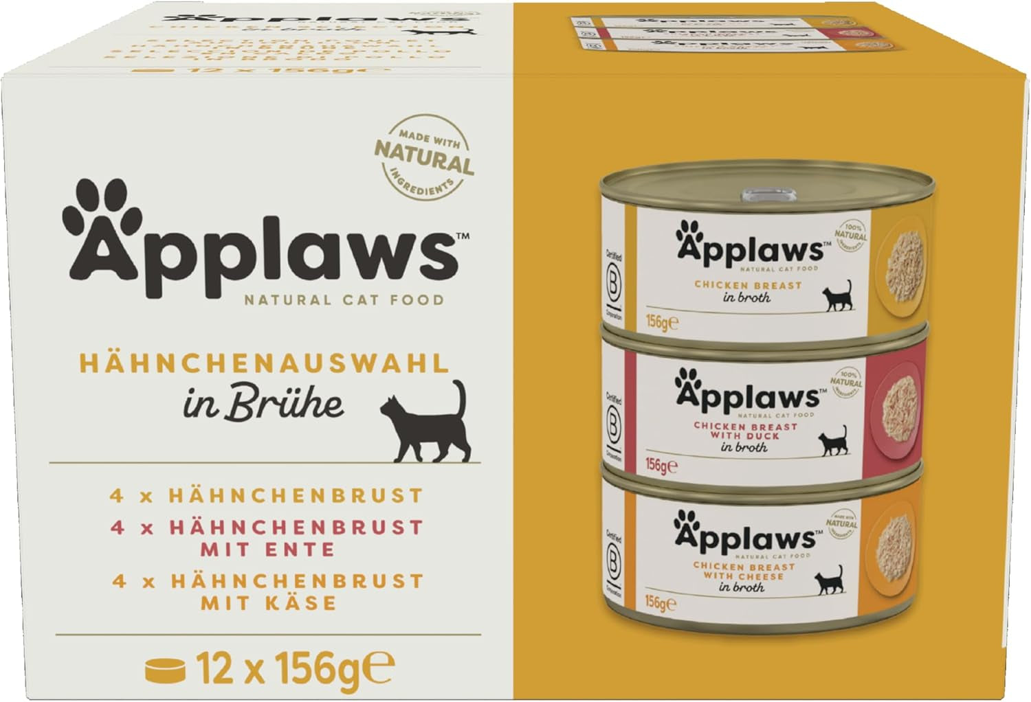 Applaws 100% naturale Premium Cibo umido per gatti Pollo in brodo Confezione multipla - Confezione da 12 lattine x 156 g