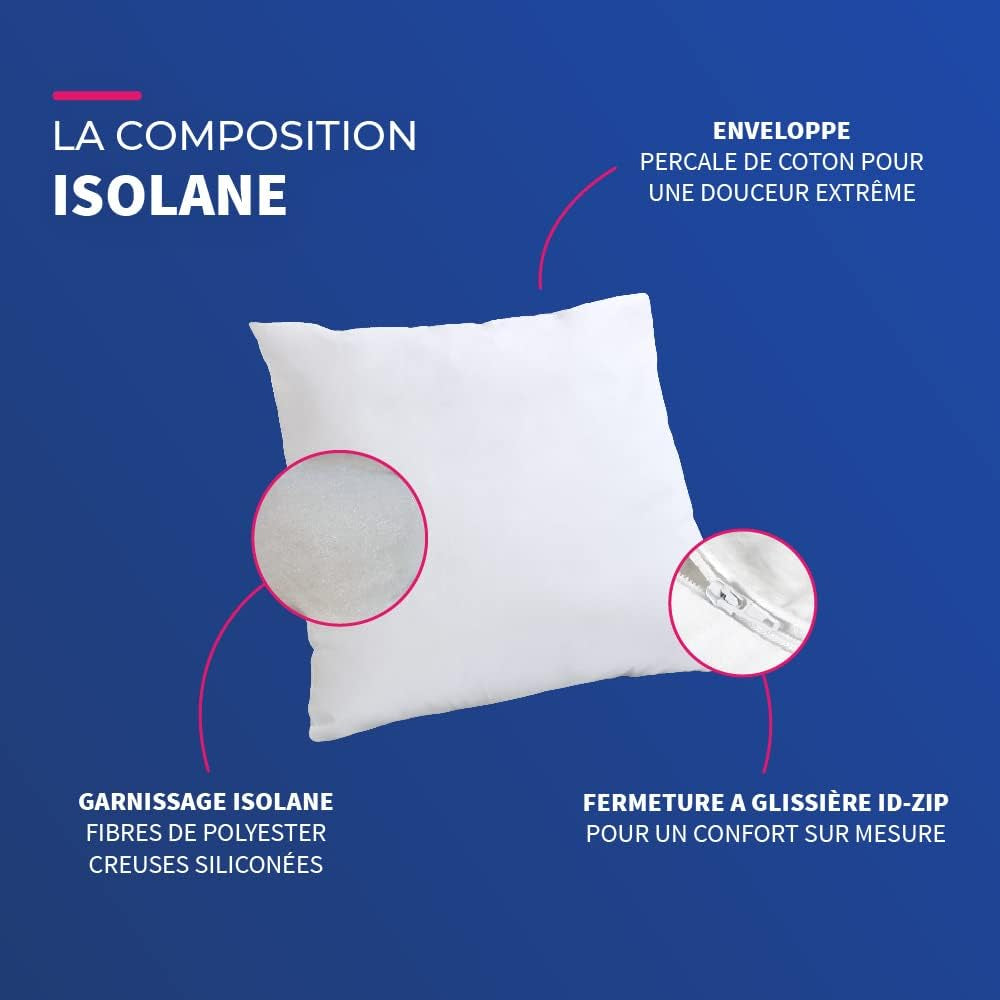 Set di 2 cuscini Câlin blu con comfort costante "Alaska", super imbottitura, busta in percalle di cotone 100%, bianco, forma quadrata 65 x 65 cm Naty Shop Cuscini standard