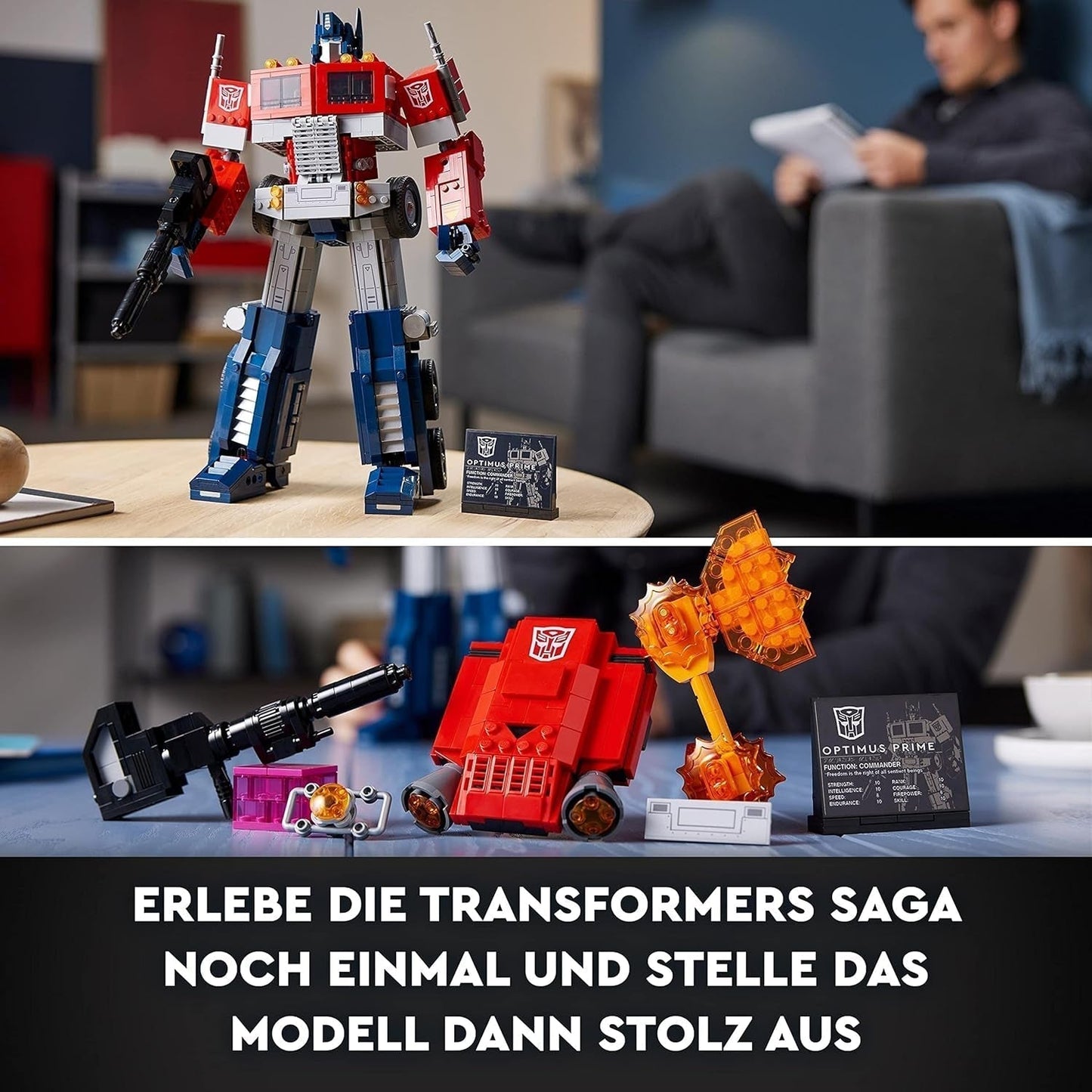 LEGO 10302 Icons Optimus Prime Set, Robot 2 in 1 e modello di camion, kit modello giocattolo Transformers per adulti, regalo di compleanno o Natale per uomini, donne, lei e lui Set da costruzione Besuche den LEGO-Store
