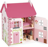 Janod - Casa delle bambole in legno Mademoiselle, 3 piani e 11 accessori, replica del giocattolo, sviluppa l'immaginazione, dai 3 anni in su, J06581, Pink Naty Shop Case delle bambole classiche