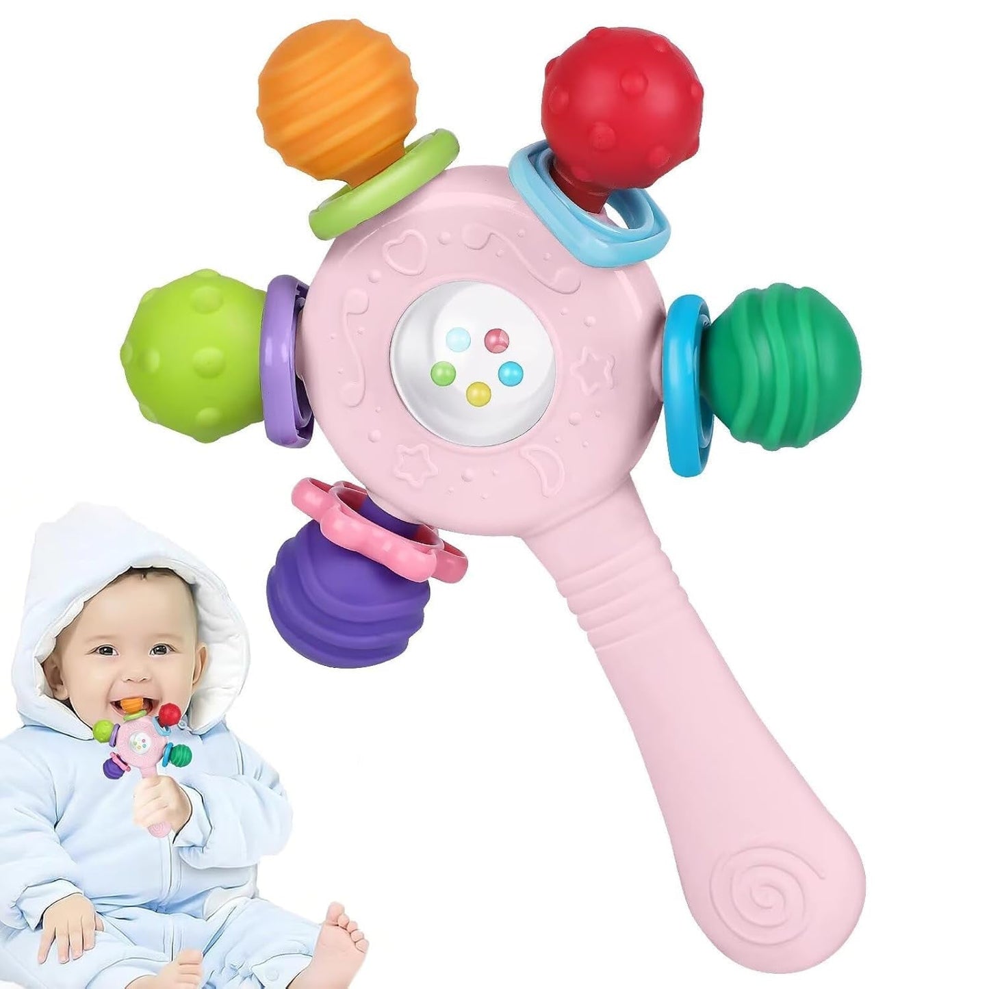 Massaggiagengive per neonati per uso alimentare - Senza BPA, design resistente al soffocamento, impugnatura rinforzata, adatti per l'udito e lo sviluppo dei denti, ideali per bambini da 0 a 36 mesi (Bianco)