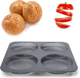 Hamburgerbrötchen, Perforiert, Antihaftbeschichte, 4 Runde Mulden Mit Je 12 Cm, Pfannengröße 28 X 28 Cm, 2.5 Cm Tief, Mittelgroß, Schwarz Stampi e vassoi per dolci Naty Shop