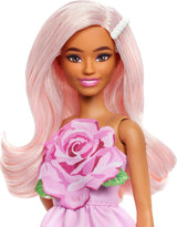 Bambola Barbie Fashionistas n. 238 con capelli rosa pastello, vestito senza spalline con top rosa, fermaglio per capelli con perle e tacchi alti con listini, HYT94 Naty Shop Dolls