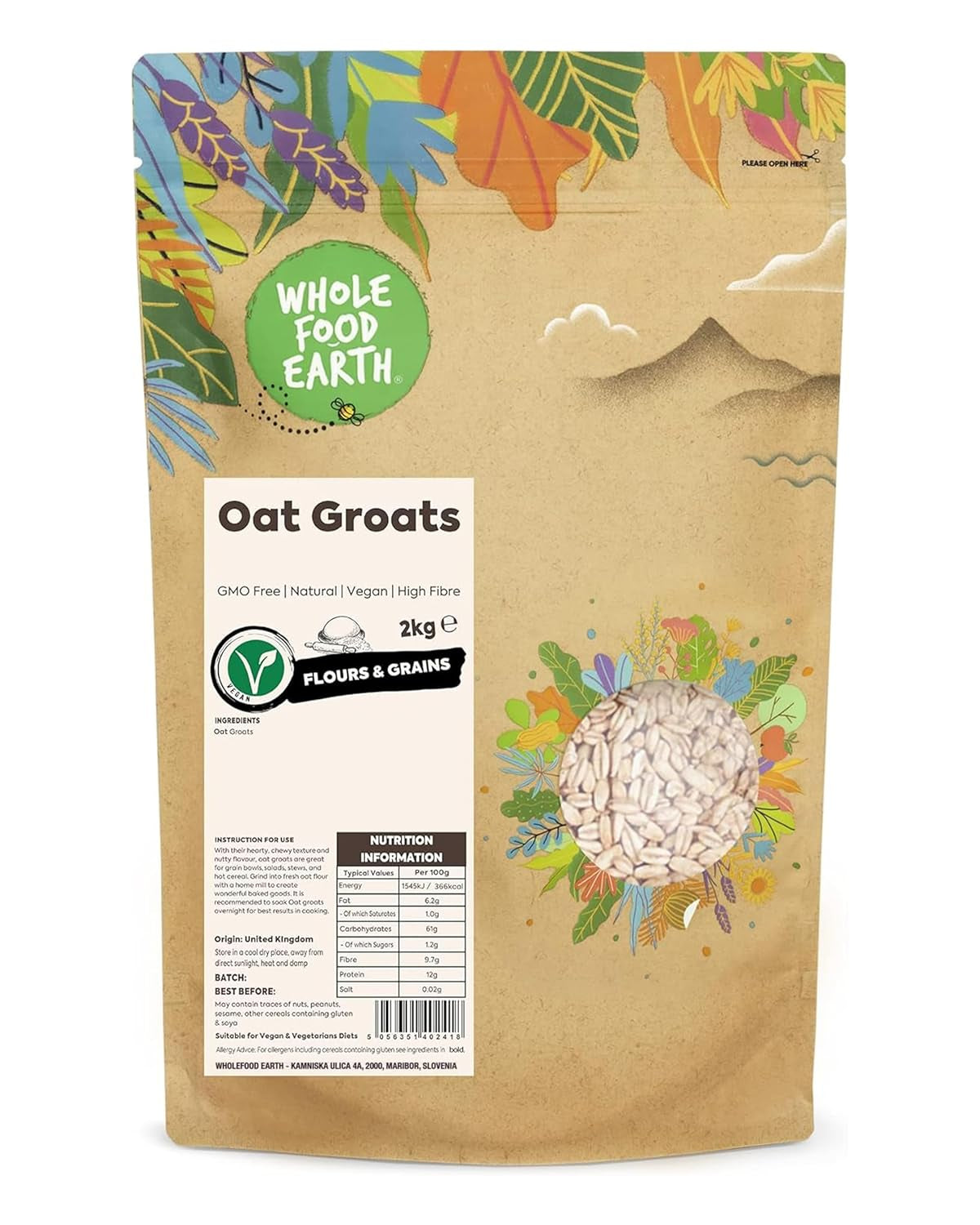 Semola d'Avena Integrale Terra 2 kg | Non OGM | Naturale | Ricco di fibre