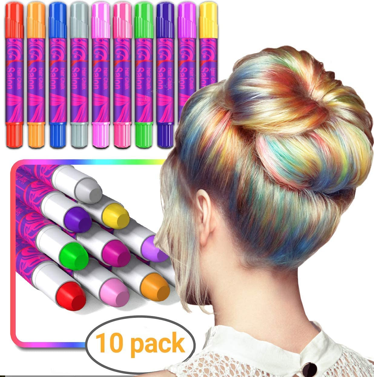 Desire Deluxe Regali per Ragazze, Gessetti per Capelli per Capelli, Giocattoli per colorare i Capelli di Natale, 10 Penne Lavabili per Tinture per Capelli per Carnevale, Tinture per Capelli di 3 4 5 6 7 8 9 11 Anni Naty Shop