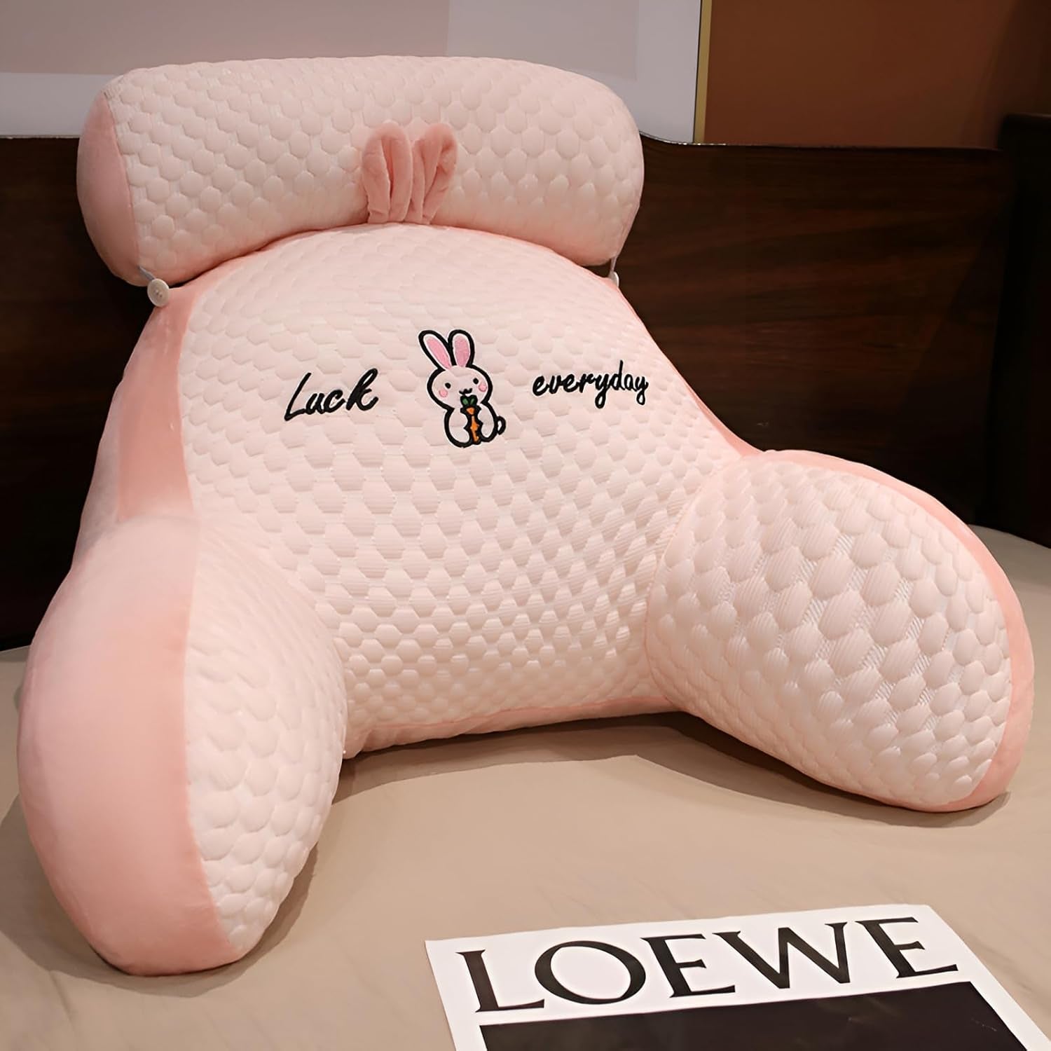 Cuscino da lettura con braccioli, Cuscino per schienale per letto, divano, Cuscino per schienale extra large per adulti per lettura con paranuca staccabile (Velvet Pink, 70 * 50cm)