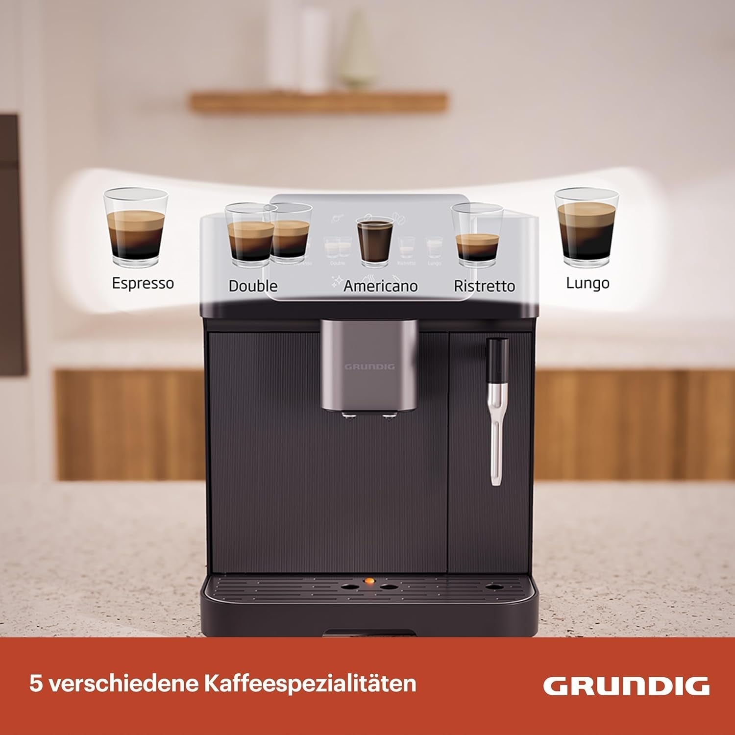 Macchina per caffè espresso completamente automatica GRUNDIG KVA 6230 con montalatte, macinacaffè in acciaio inossidabile con 13 impostazioni di macinatura, contenitore per chicchi da 250 g, serbatoio dell'acqua rimovibile da 2 litri, pressione della pompa 19 bar, display touch, nero