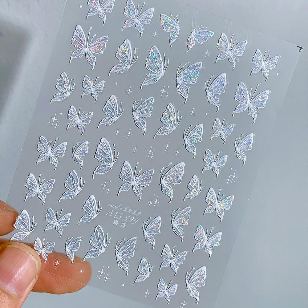Aurora Muschel Schmetterling Nagelsticker Weiß Schmetterlinge Nail Sticker Gelee Relief Butterfly Nagelaufkleber Y2K Farfalle Nagel Sticker Nägel Nageldesign Nagel Zubehör Nail Art Stickers Nail art