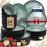 Twinzee Set di stoviglie in gres da 24 pezzi per 6 persone - Set di ciotole e piatti - Gres adatto al microonde - Collezione Riviera