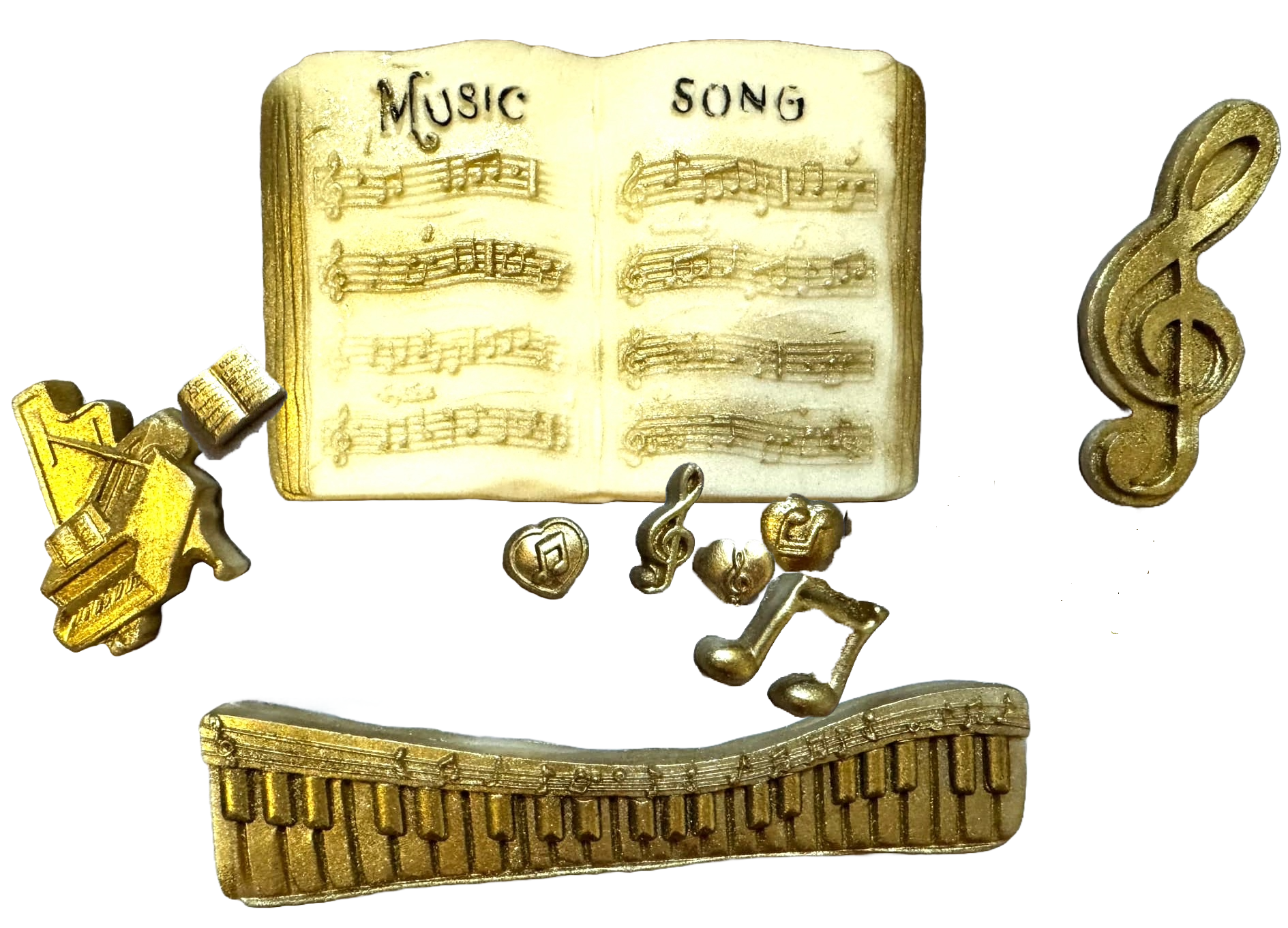 Set 10 decorazioni commestibili in pasta di zucchero, Strumenti musicali Decorazioni in pasta di zucchero Nati Shop