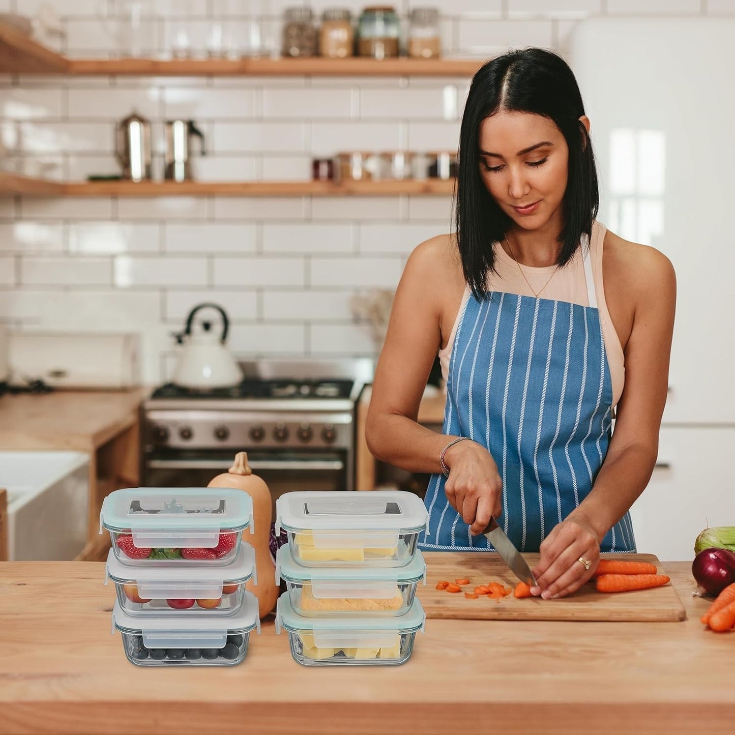 Relaxdays Contenitori in Vetro con Coperchio, Set da 6, 370ml, Contenitori per Alimenti, Coperchio in Plastica, Chiusura Ermetica, Barattolo di Vetro, Scatole Trasparenti per Alimenti Naty Shop