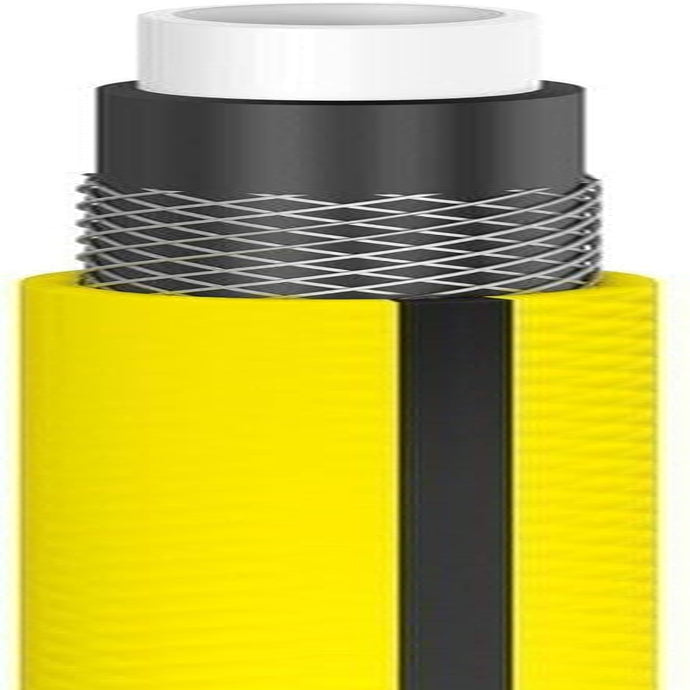 Tubo da giardino Cellfast GIALLO, leggero, durevole, 4 capi, con irrigatore, resistente ai raggi UV e alle alghe, antitorsione, tecnologia REACH, 20 bar, -10/+50°C, chiusura 1/2", 15m